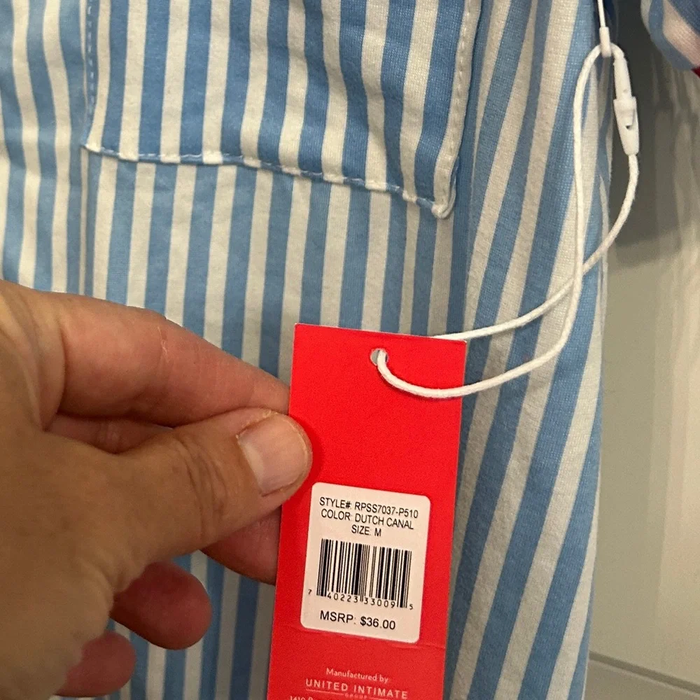 New NWT Rampage Blue and White Striped Pajama Set with Red Heart and piping. - Picture 4 of 14